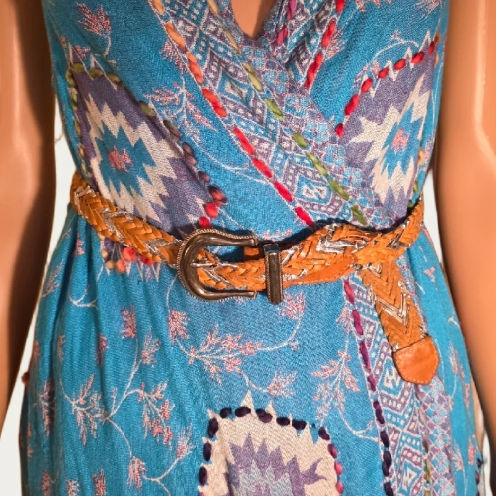 Vintage Liz Claiborne Woven Tan & Silver Leather Belt with Silver Tone Buckle M